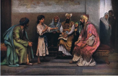 Kristus med läkarna i templet, från Hulberts Story of the Bible publicerad av The John Winston Company, 1932