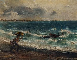 Fisher boy på havsstranden