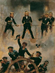 Med Tegetthoff på Lissa, ca 1880-82 (olja på duk)