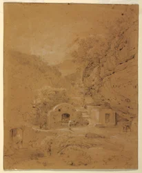 Teckning, Landskapsvy mellan Neapel och Salerno, 1820-30