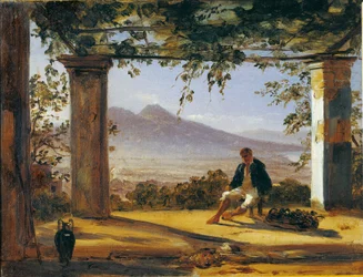Italien, under en berså med Vesuvius i bakgrunden (olja på duk)