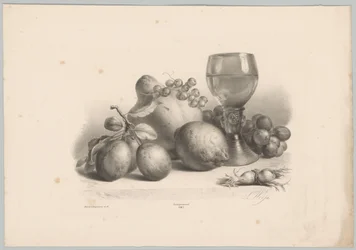 Stilleben med glas, plommon, citron, vindruvor och hasselnötter Flower and Fruit Studies (...) 10:e avsnittet (serietitel)