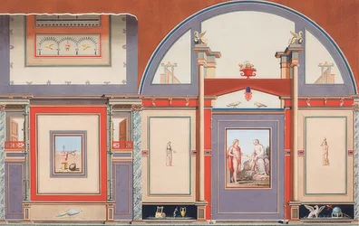 Väggmålning från ett romerskt hus på Villa Negronis område i Rom, Mars (?), Venus och Cupido. 1793