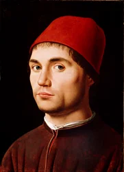 Porträtt av människa eller självporträtt Målning av Antonello di Antonio dit Antonello da Messina (1430-1479) 1473 cm. 35,5x25,5 London, National Gallery