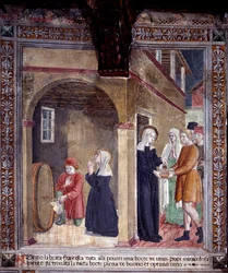 Life of St. Francesca Romana : Ett fat vin som helgonet använde för de fattiga hittas mirakulöst fullt (Fresco