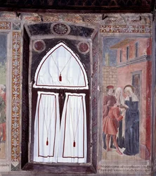 Livet av St. Francesca Romana: En puckelrygg botas av helgonet (Fresco