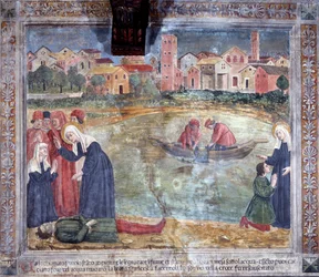 Life of St. Francesca Romana : En man har uppstått av helgonet efter att ha drunknat i Tibern (Fresco