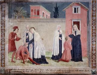 S:ta Francesca Romanas liv: Helgonet helar en man som skadats i huvudet (Fresco