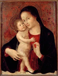 Jungfru och barnmålning på trä av Antonio Aquili dit Antoniazzo Romano (aktiv omkring 1461-1508) sön 46x37 Genes, Galleria di Palazzo Bianco