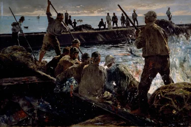 Slakt av tonfisk, målning av Antonino Leto (1844-1913), olja på duk, 41x62 cm