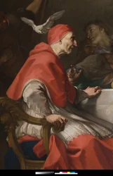 Saint Gregory välkomnar pilgrimen Jesus (detalj av 3498744) 1729-1731 (målning)