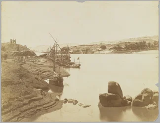 Aswan, utsikt över Nilen från östra stranden