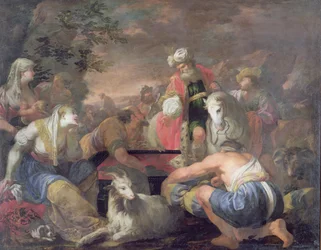Laban söker sina idoler (olja på duk)