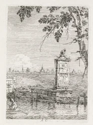 Utsikt: Det lilla monumentet under ett träd, 1735-1746.