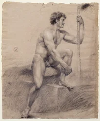 Studie av manlig nakenmodell sittande på en sockel, Antonio Canova (1757-1822), teckning