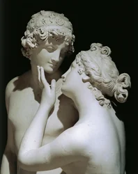 Venus och Adonis av Antonio Canova (1757-1822), figurgrupp i marmor, detalj