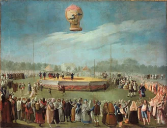Ballonguppstigning i närvaro av kung Karl IV och hans hov