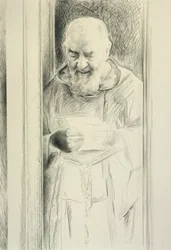 Padre Pio Reading, 1988-89 (kol på papper)