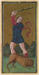 Styrka, faksimil av ett tarotkort från Visconti-leken, 1441-47