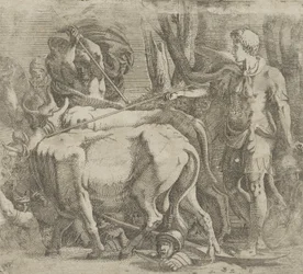 Cadmus bearbetar fältet där han sådde drakens tänder, 1540-45.