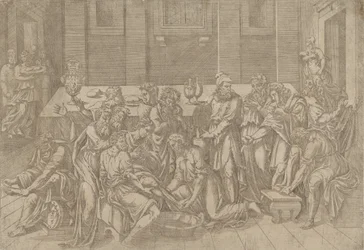 Jesus tvättar lärjungarnas fötter, 1540-45.