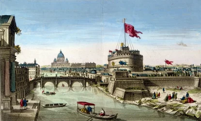 Rom, utsikt över Tibern med Castel Sant