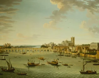 Themsen från terrassen i Somerset House blickar mot Westminster