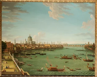 Themsen från terrassen i Somerset House, med utsikt mot staden, ca 1745
