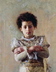 Akrobat, detalj, av Antonio Mancini (1852-1930), olja på duk, 250,5x111,5 cm