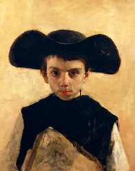 Prevetariello (lilla präst), av Antonio Mancini (1852-1930), olja på duk, 66x53 cm