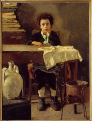 Den lille skolpojken eller fattiga skolpojken Målning av Antonio Mancini (1852-1930) 1800-talets sön. 1,3x0,97 m Paris, Musee d