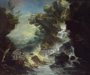 Landskap med vattenfall, ca 1700-07 (olja på duk)
