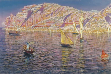 Utsikt över Palma de Mallorcabukten - Munoz Degrain, Antonio (1840-1924) - ca. 1905 - Olja på duk - 89x133,5 - Carmen Thyssen Museum, Malaga