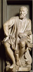 Porträtt av skulptören, målaren och arkitekten Michelangelo Buonarroti dit Michelangelo