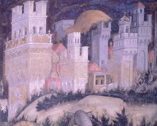 St George och prinsessan, tornet stad, av Antonio Pisanello (1395-1455), fresk, Basilica of St Anastasia, Verona