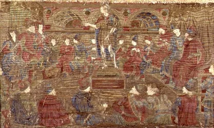 Johannes Döparen tillrättavisar Herodes, gobeläng som skildrar scener ur helgonets liv (textil)