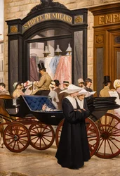 Epok, detalj med en nunna och en vagn
