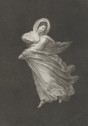 En bacchante klädd i flytande draperi, tittar ner, höger arm böjd och vänster arm ..., ca. 1795-1847.