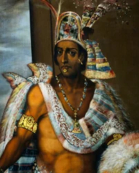Porträtt av Moctezuma II av Tenochtitlan (omkring 1466-1520), aztekernas siste kung
