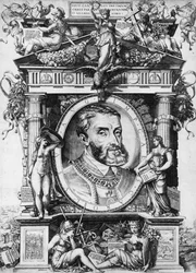 Porträtt av Karl V (1500-68), den helige romerske kejsaren (gravyr) (bw foto)
