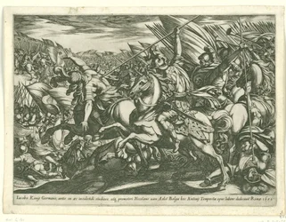 Attack av kavalleriet med två män genomborrade av spjut Battle Scenes (serie 3) (serietitel)