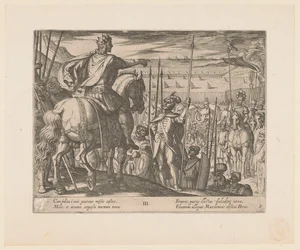 Alexander den store instruerar de makedonska soldaterna Alexander den stores gärningar (serietitel) Alexandri magni praecipvae res gestae (serietitel)