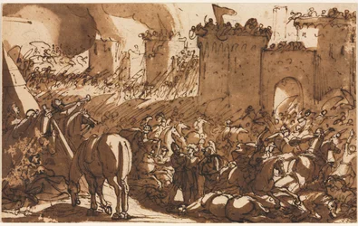 Slagscen med ett fort, första tredje 1600-talet.