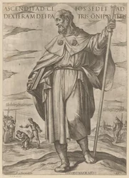 De heilige Jakobus de Meerdere Han som steg upp till himlen sitter på Guds Fader, den allsmäktiges högra sida (titel på objektet) Kristus, Maria och aposteln (serietitel)