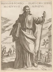 De heilige Jakobus de Mindere Lidande under Pontius Pilatus, korsfäst, död och begravd (titel på objekt) Kristus, Maria och aposteln (serietitel)