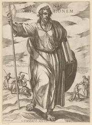 Den helige Judas Taddeus Köttets uppståndelse (titel på objekt) Kristus, Maria och aposteln (serietitel)