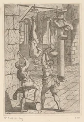 Tortyr med hammare medan du hänger Tortyr som lidit av kristna martyrer (serietitel) Varia tormentorum et supplicioru crudelium (...) (serietitel)