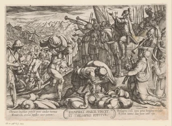 Josafat tackar Gud för hans seger Iosaphat prece vincit et thesauris potitur (titel på objekt) Gamla testamentets stridsscener (serietitel)