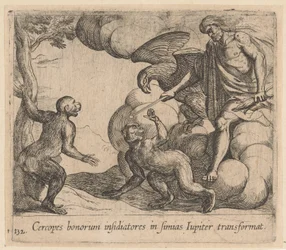 Jupiter förvandlar Cercopes till en apa Jupiter förvandlar det godas belägrare till apor (titel på objekt) Metamorfoseon eller transformationer (serietitel) Metamorfosen van Ovidius (serietitel)