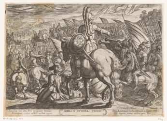 Moses beordrar israeliterna att attackera etiopierna Moyses i Aethiopas tendit (titel på objekt) Gamla testamentets stridsscener (serietitel)